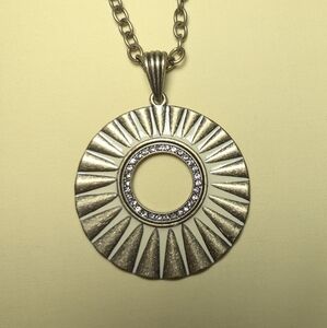 Lia Sophia Necklace Enamel Pendant Rhinestones Matte Gold Long Chain